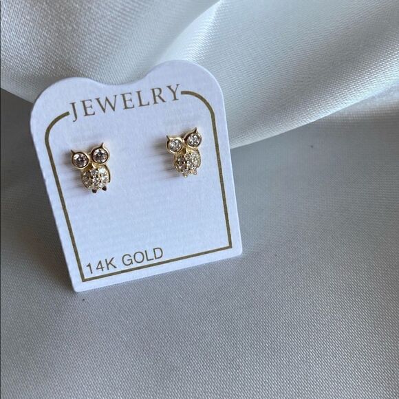 14k real gold owl earring perfect trendy gift - Picture 3 of 4